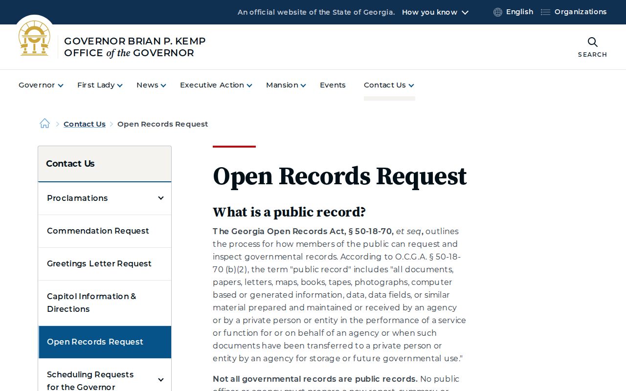 Warner Robins records request example on Georgia's open records form