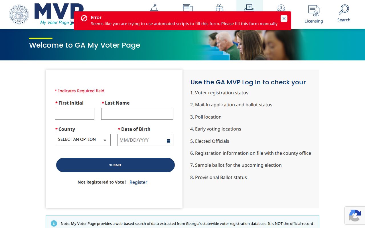 Warner Robins voter registration lookup on Georgia My Voter Page
